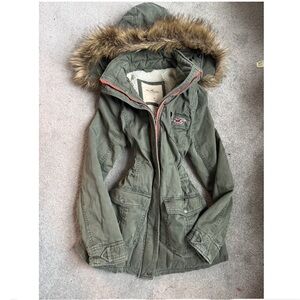 Hollister Green Utility Jacket with Faux Fur Hood